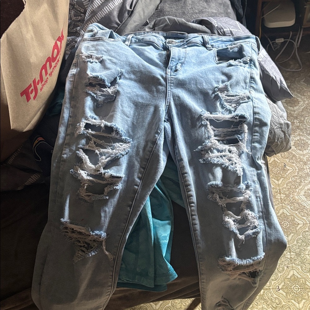 American Eagle Outfitters Light Blue High Rise Ripped Jeans